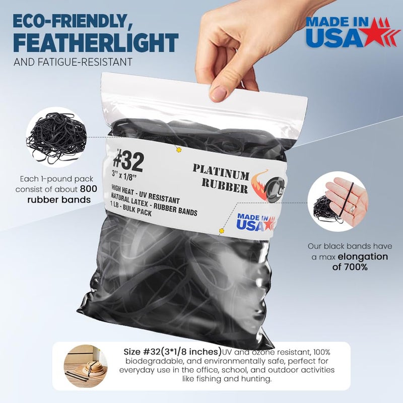 Platinum Rubber Black High Heat UV Resistant #32 Platinum Rubber Crepe Band (3" x 1/8") Premium Angler Rubberbands (32-1/4lb) - Image 2